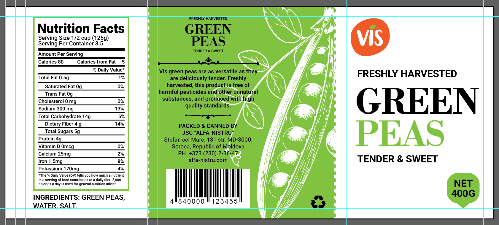 Технічний розворот етикетки VIS GREEN PEAS